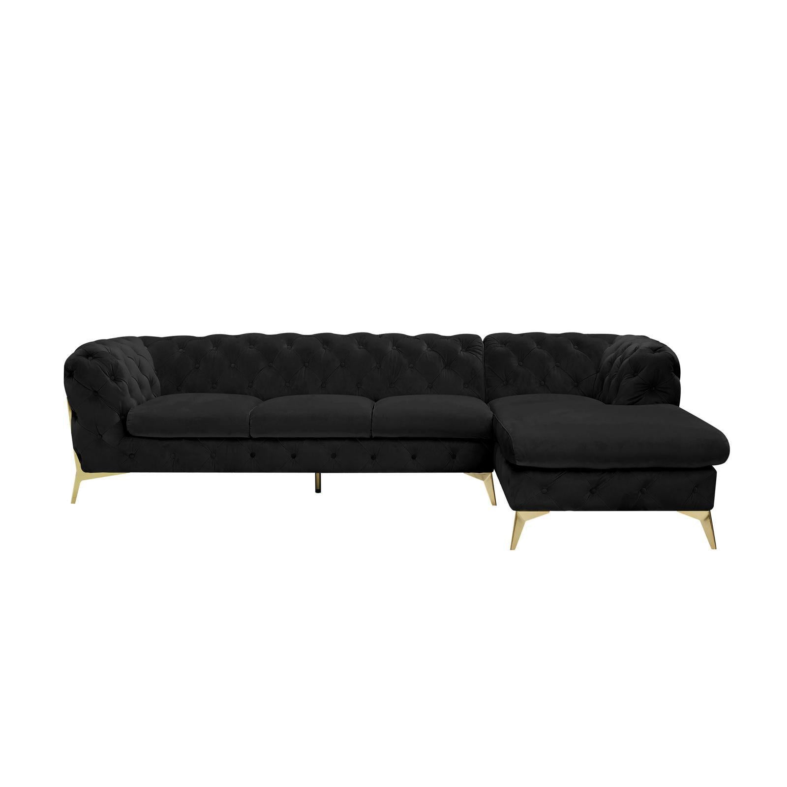 Regina Black Laf Sofa chaise Sectional With Gold Base