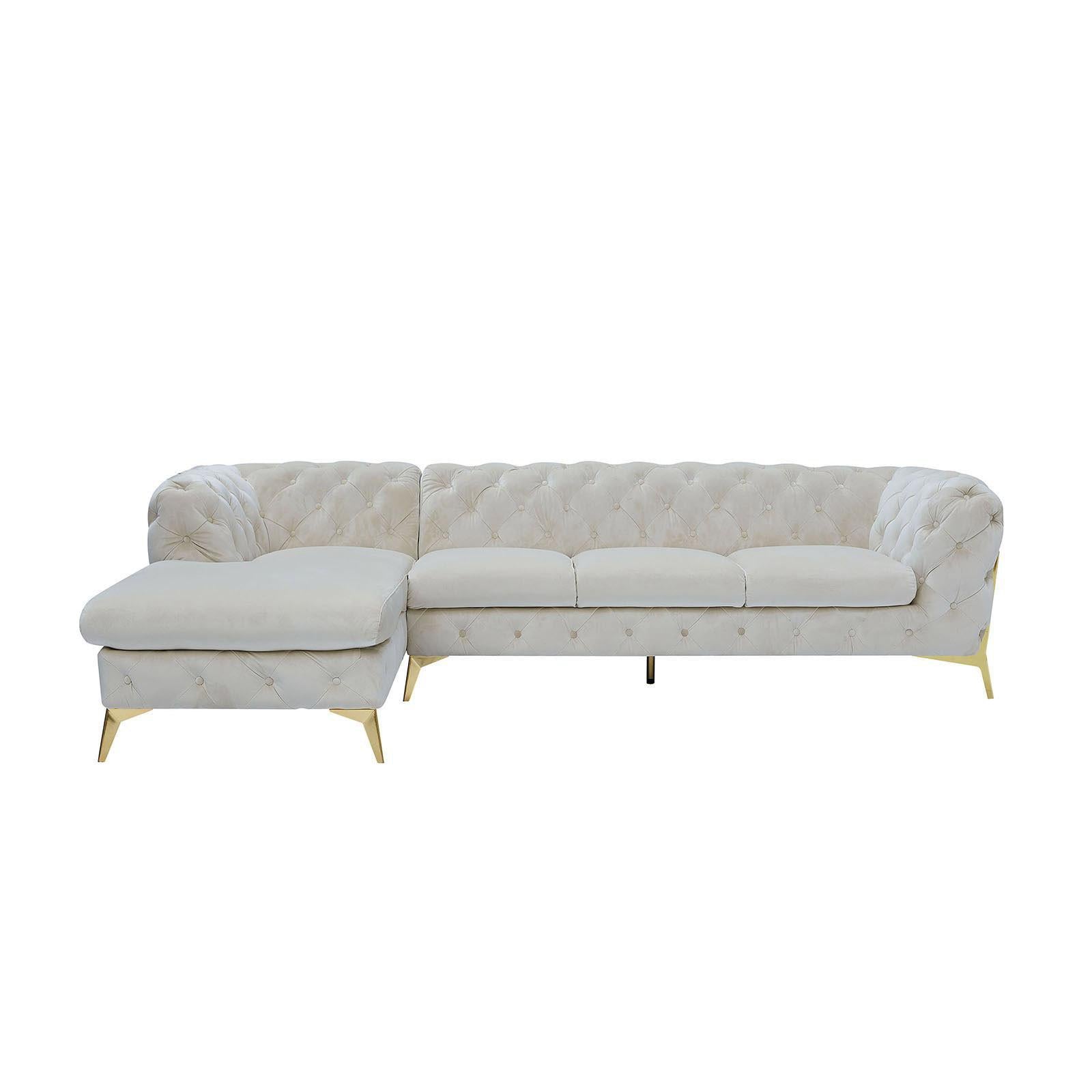 Regina Beige Raf Sofa chaise Sectional With Gold Base