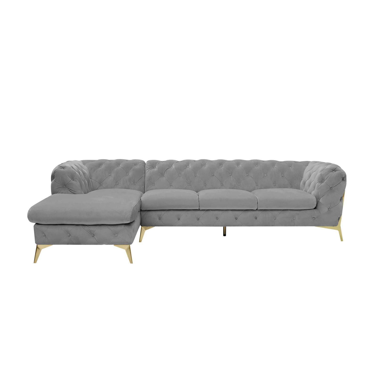 Regina Light Gray Raf Sofa chaise Sectional With Gold Base