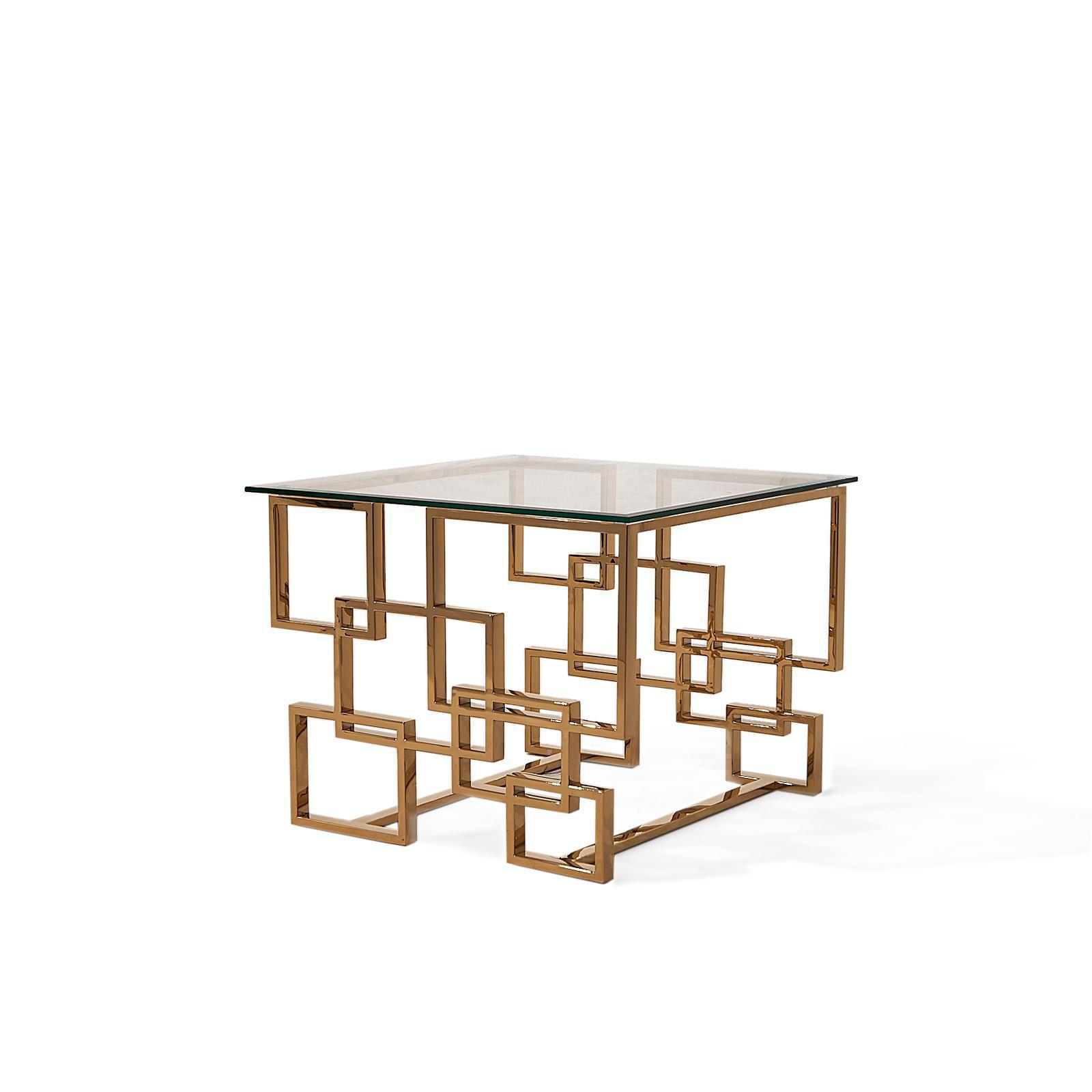 Spectra Square Titanium Gold Glass End Table