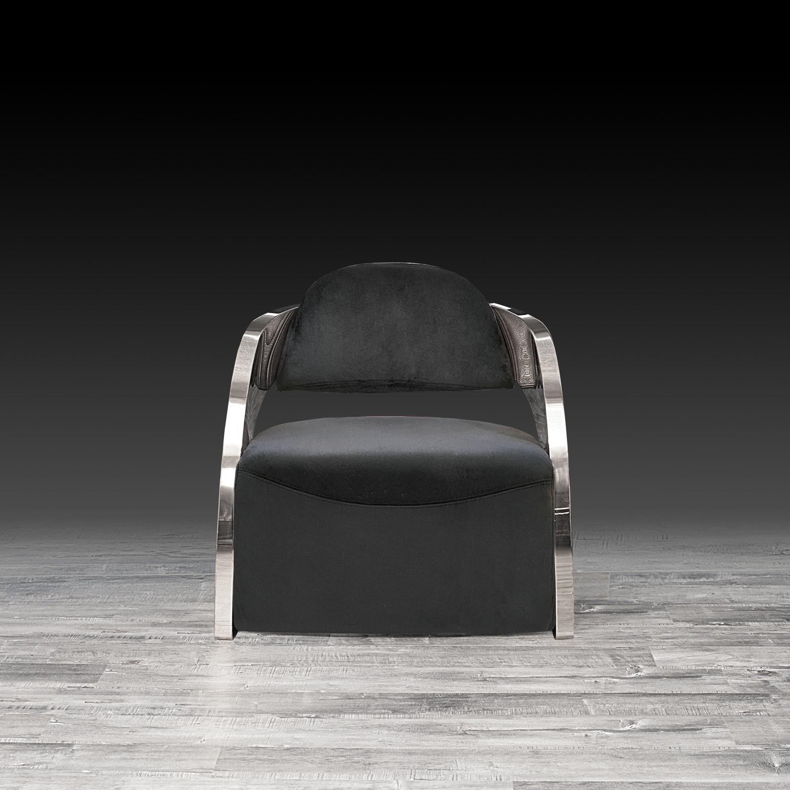 zetta ss black velvet modern accent chair